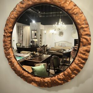 Okrągłe Lustro , całosć szklana. Podstawa to ręcznie formowane szkło malowane od spodu na odcień mosiądzu (2)