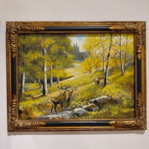 Obraz olejny jelenie w lesie rama drewniana (2)