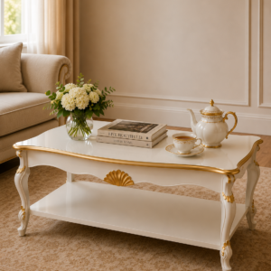 Stolik kawowy biały ze złoceniami Tarocco
