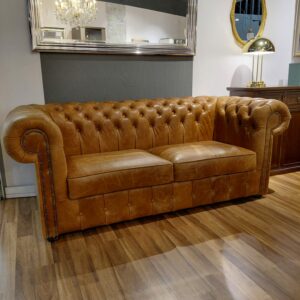 Sofa Chesterfield 3 os skóra naturalna karmel